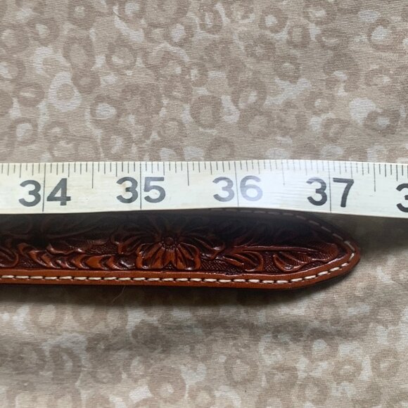 Western Tooled Hair-on Studded Belt 32” - Picture 11 of 11